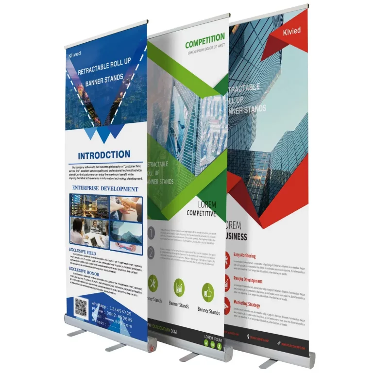 three retractable banners