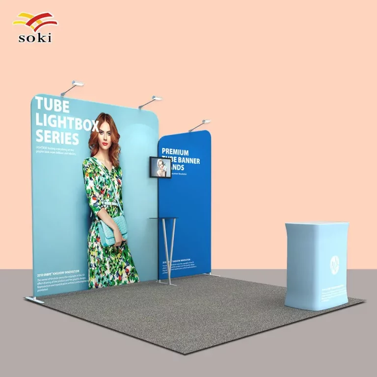 Trade show backdrop with podium